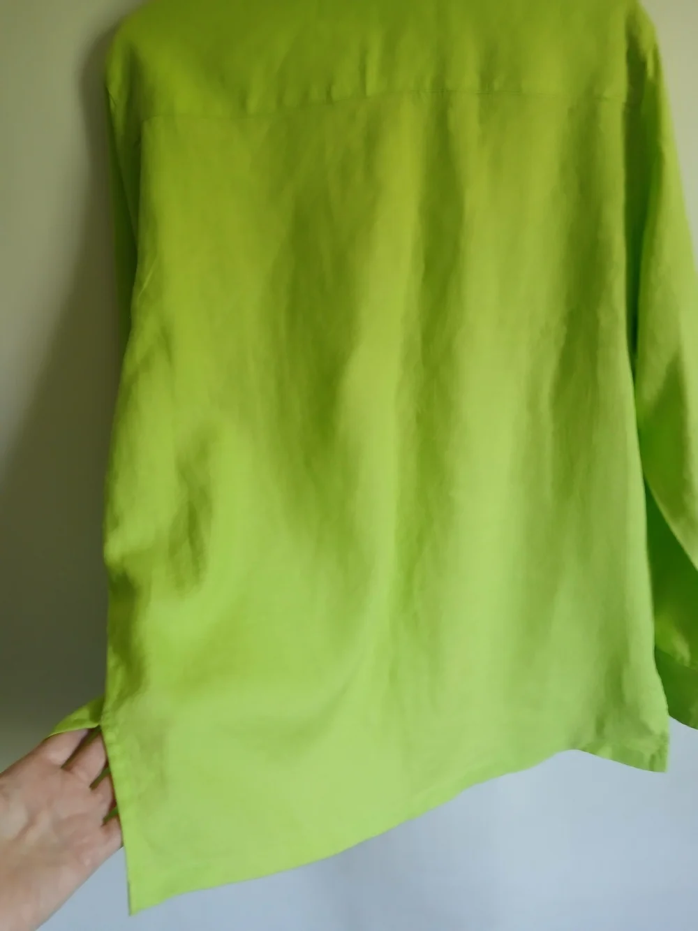 EVAN-PICONE Women's Lime Green Blousr 100% Linen SzM Roll Tab Sleeve